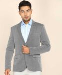 Self Design Single Breasted Casual Men Full Sleeve Blazer (Grey)