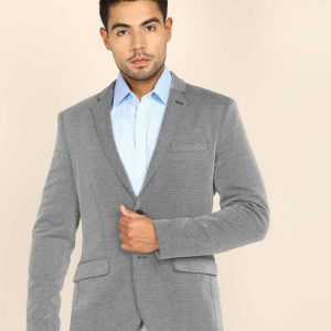 Self Design Single Breasted Casual Men Full Sleeve Blazer (Grey)