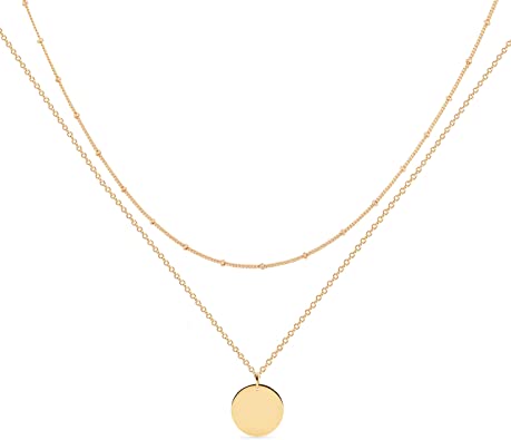 Mevecco Layered Heart Necklace Pendant Handmade 18k Gold Plated